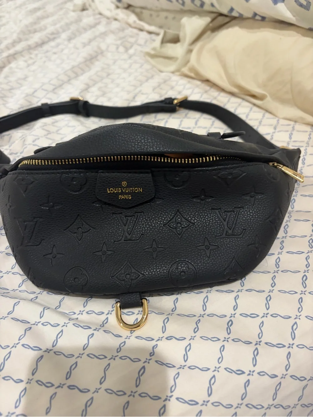 Black Designer Monogram Leather Crossbody Belt Bag